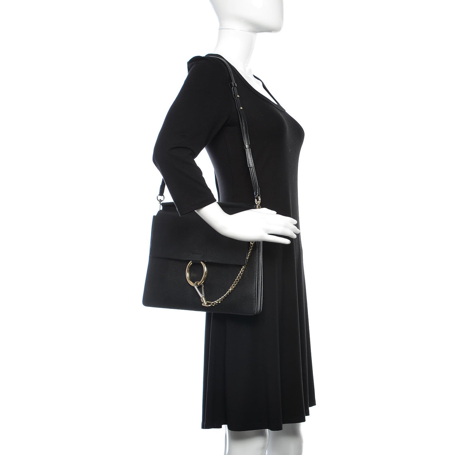 Calfskin Medium Faye Shoulder Bag Black