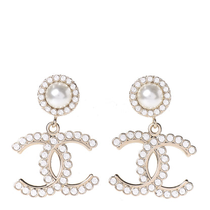Chanel Crystal Pearl Bow-tiful CC Drop Earrings Gold 1 of 4