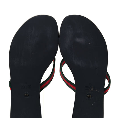 Gucci Nylon Calfskin Web Womens Thong Sandals 39.5 Green Red Black 6 of 6
