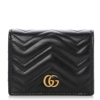 Gucci Calfskin Matelasse GG Marmont Card Case Wallet Black 1 of 8