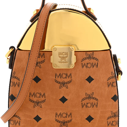MCM Metallic Calfskin Visetos Stark Pushlock Clutch Cognac 7 of 9