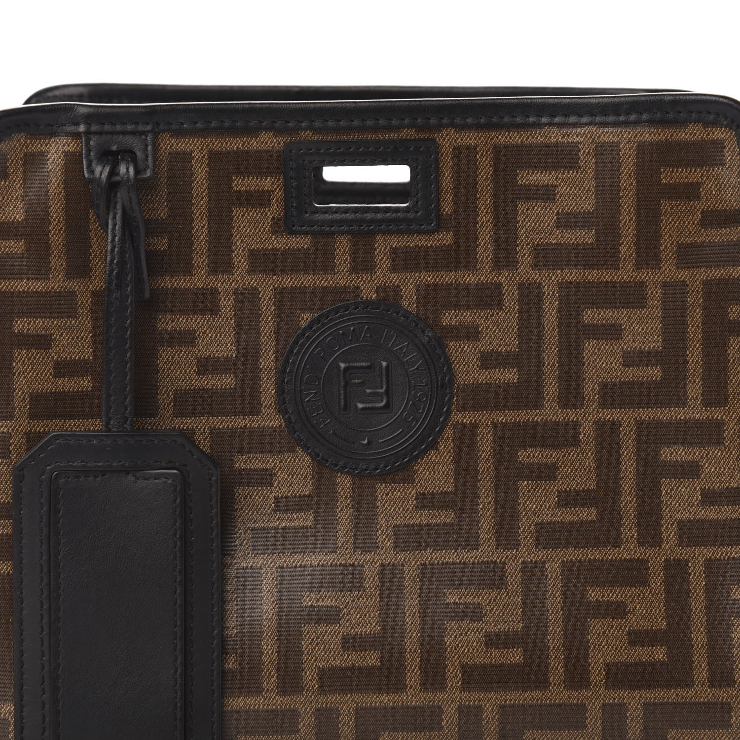 Fendi Glazed Fabric Vitello Century FF 1974 Stamp Patch Mini Peekaboo Defender Cover Mogano Panna Black 10 of 10