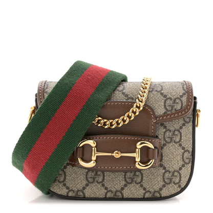 Gucci GG Supreme Monogram Azalea Calfskin Web Horsebit 1955 Wallet On Strap Beige Ebony Brown Sugar 1 of 10