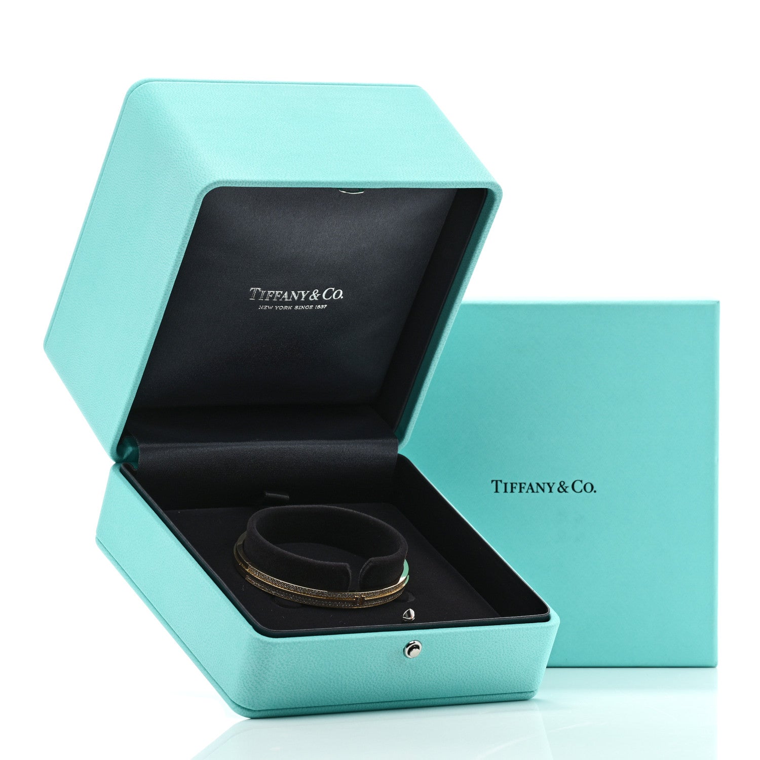 Tiffany 18K Yellow Gold Diamond T Hinged Pave Bracelet 4 of 4