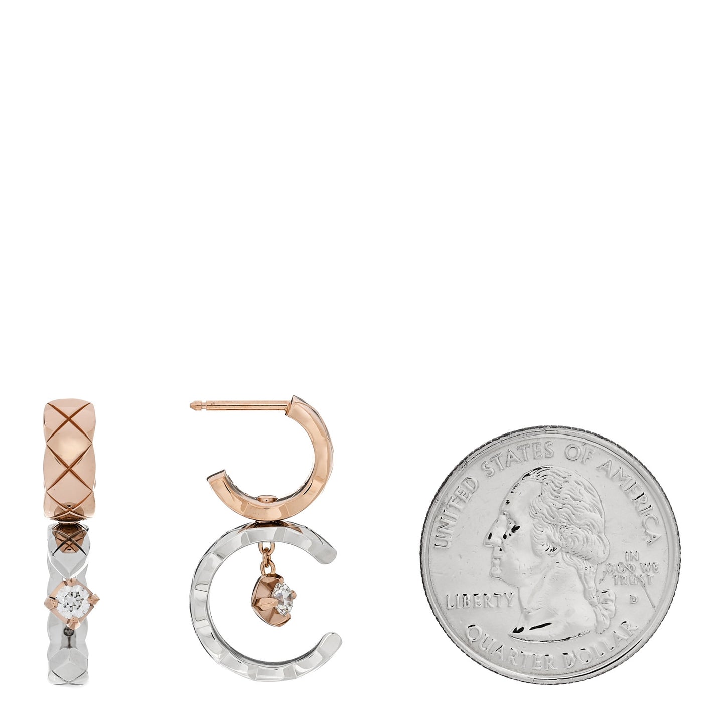 18K White Beige Gold Diamond Coco Crush Hoop Drop Earrings