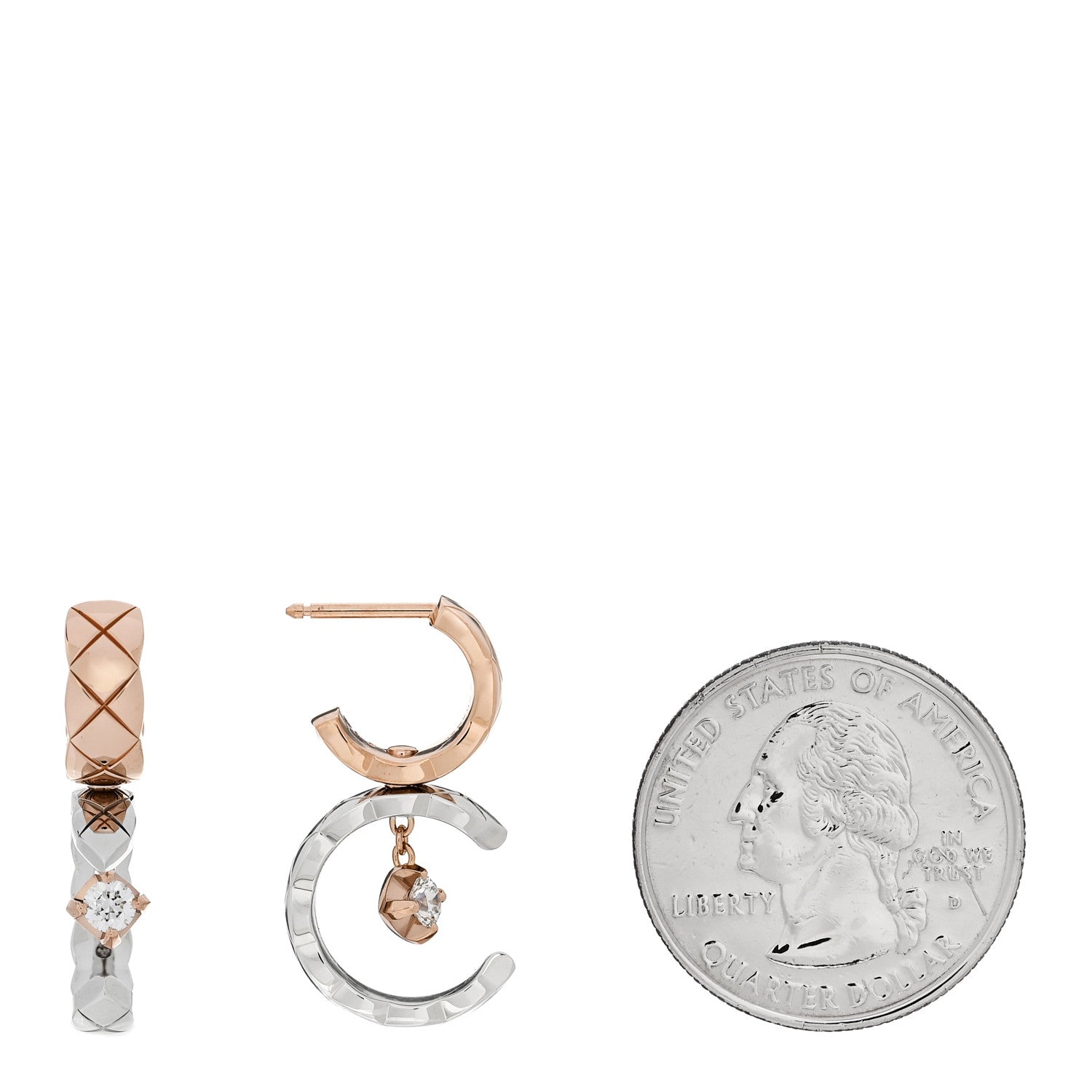 Chanel 18K White Beige Gold Diamond Coco Crush Hoop Drop Earrings 2 of 4