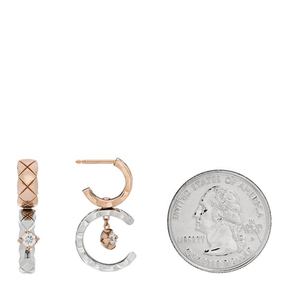 Chanel 18K White Beige Gold Diamond Coco Crush Hoop Drop Earrings 2 of 4