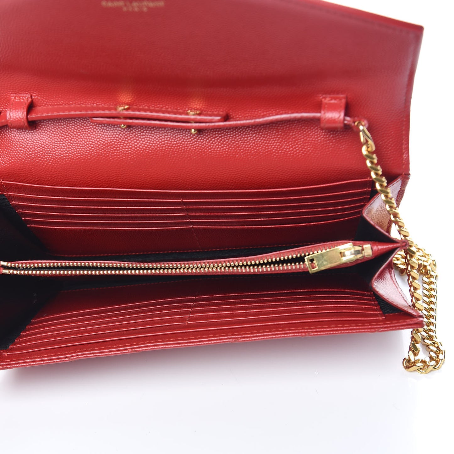 Grain De Poudre Matelasse Chevron Monogram Chain Wallet New Red