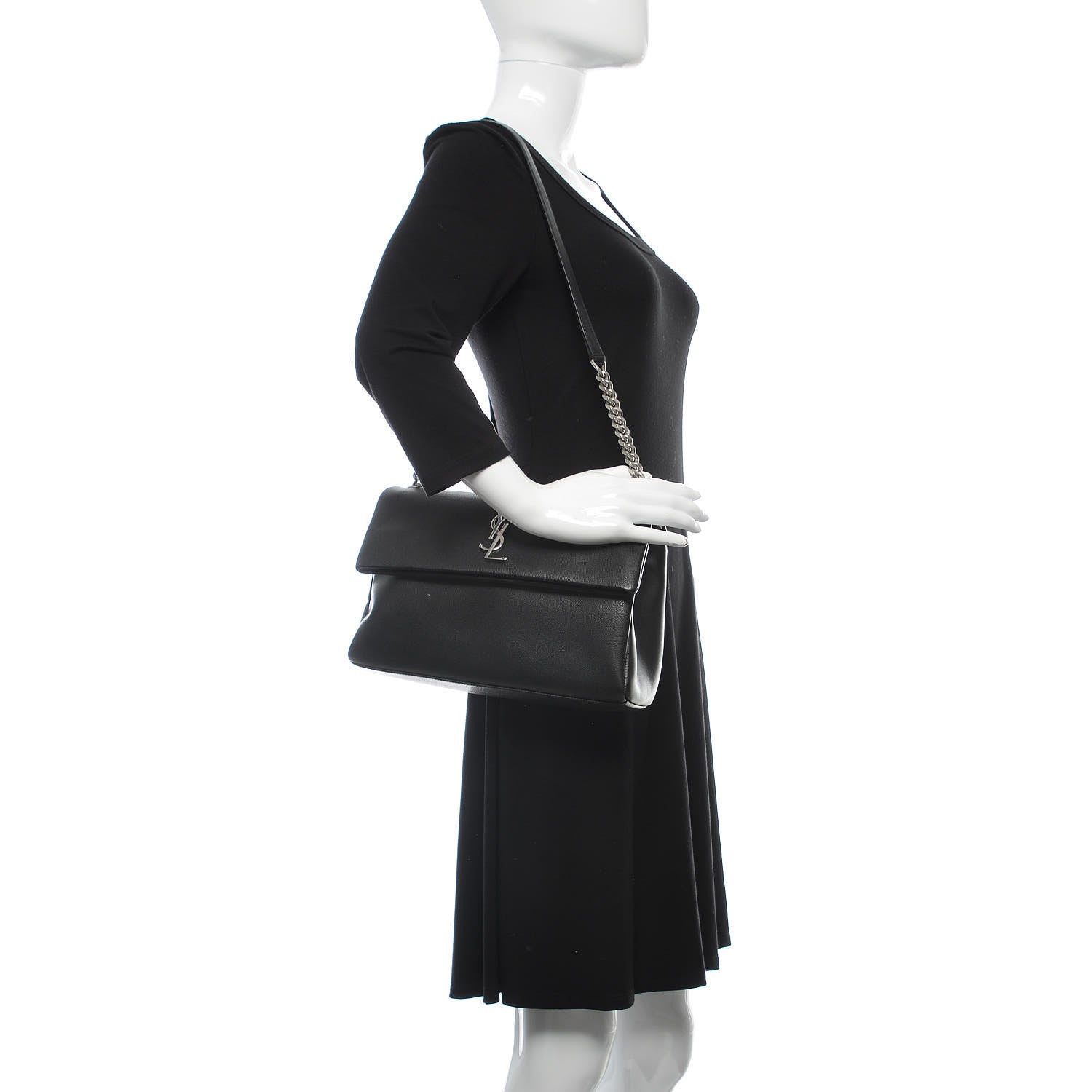 Saint Laurent Grain De Poudre Medium West Hollywood Monogram Fold-Over Black 2 of 10