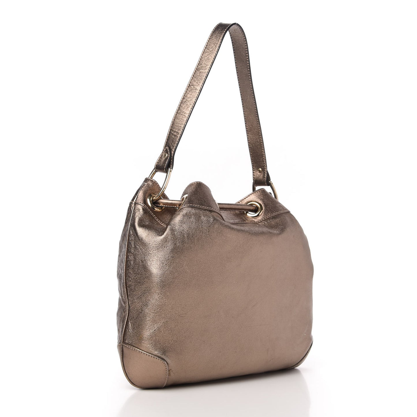 Metallic Calfskin Drawstring Shoulder Bag Gold