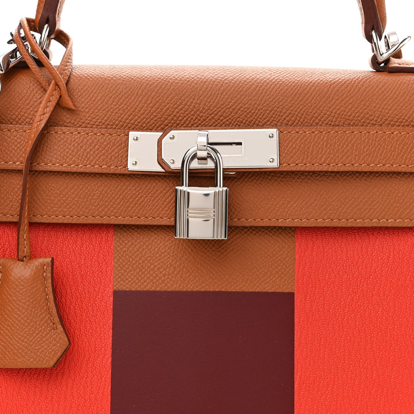 Epsom Chevre Mysore Sombrero Kellygraphie Lettre H Kelly Sellier 28 Capucine Gold Bordeaux