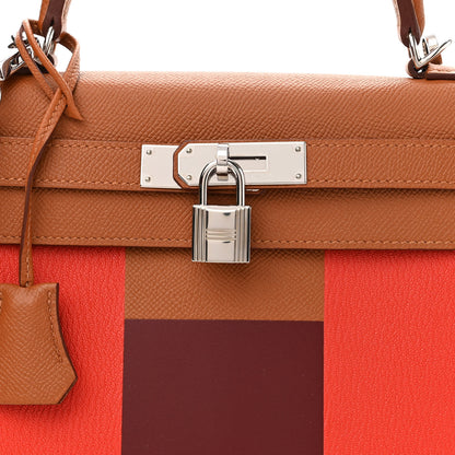 Hermes Epsom Chevre Mysore Sombrero Kellygraphie Lettre H Kelly Sellier 28 Capucine Gold Bordeaux 8 of 11