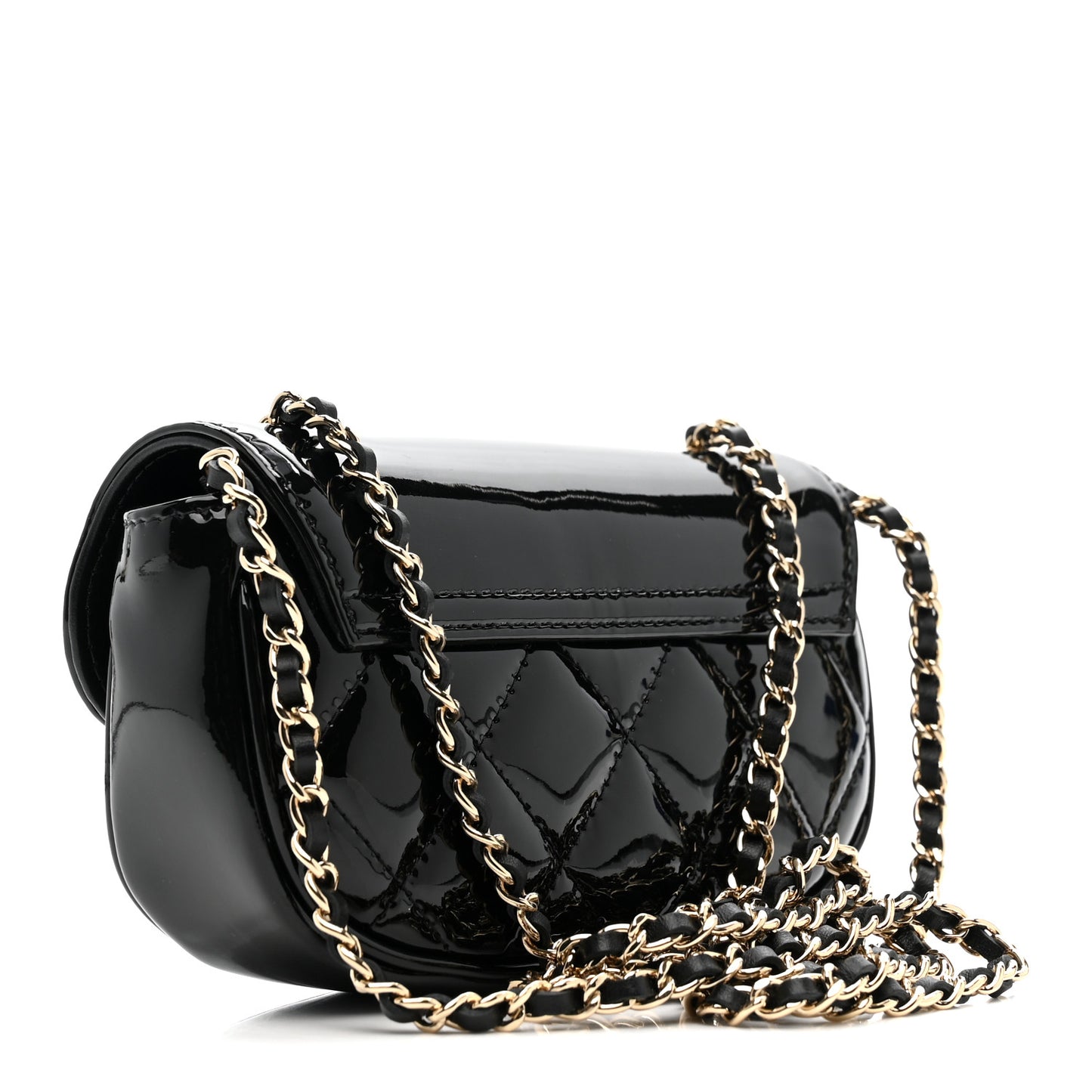 Patent Calfskin Quilted Mini Clutch Black