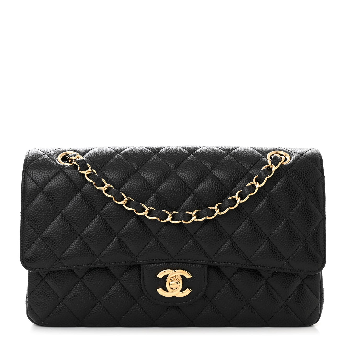Caviar Quilted Medium Double Flap Black