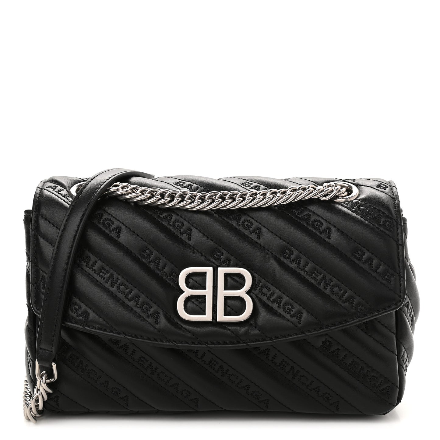 Calfskin Logo Matelasse S BB Round Shoulder Bag Black