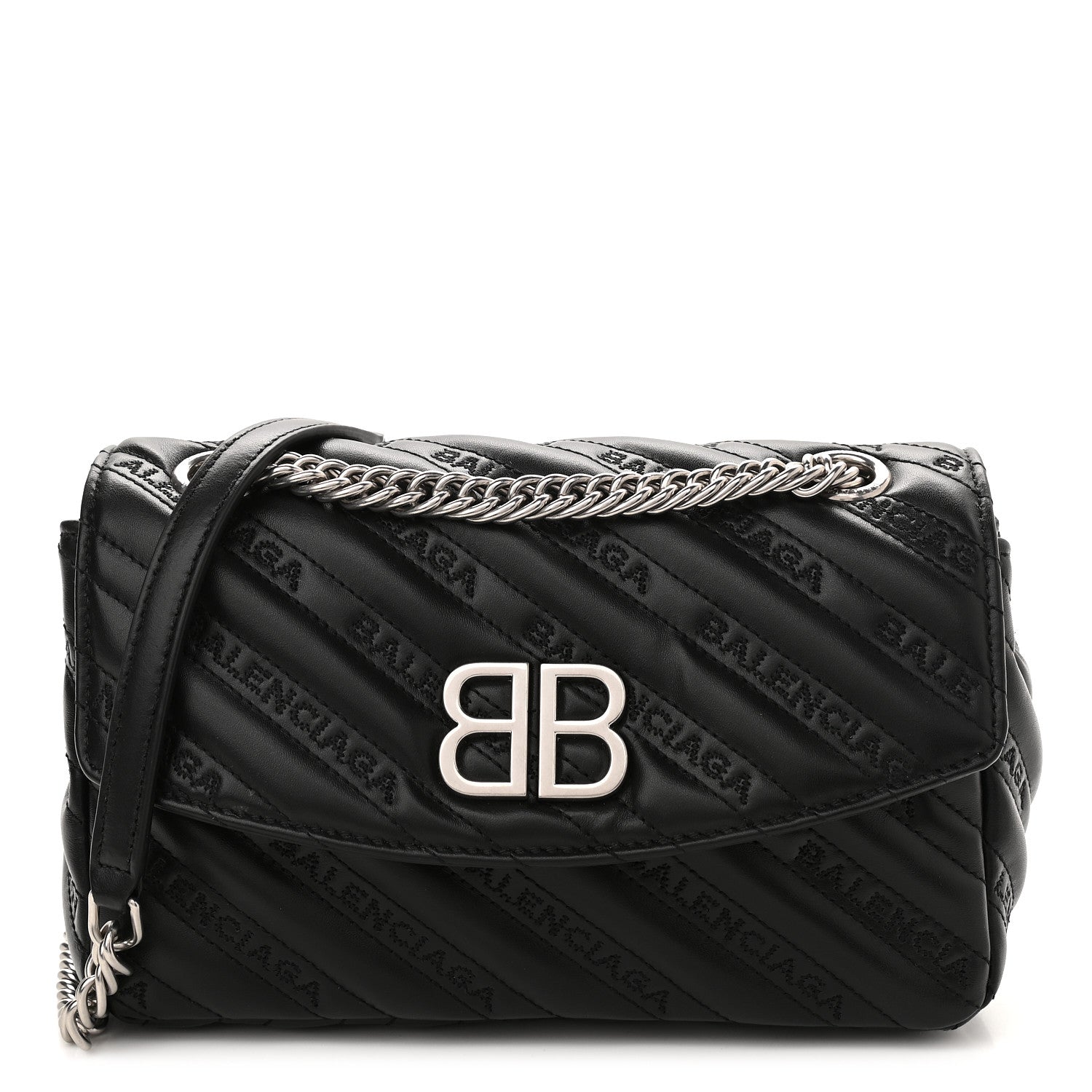 Balenciaga Calfskin Logo Matelasse S BB Round Shoulder Bag Black 1 of 8