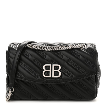 Balenciaga Calfskin Logo Matelasse S BB Round Shoulder Bag Black 1 of 8