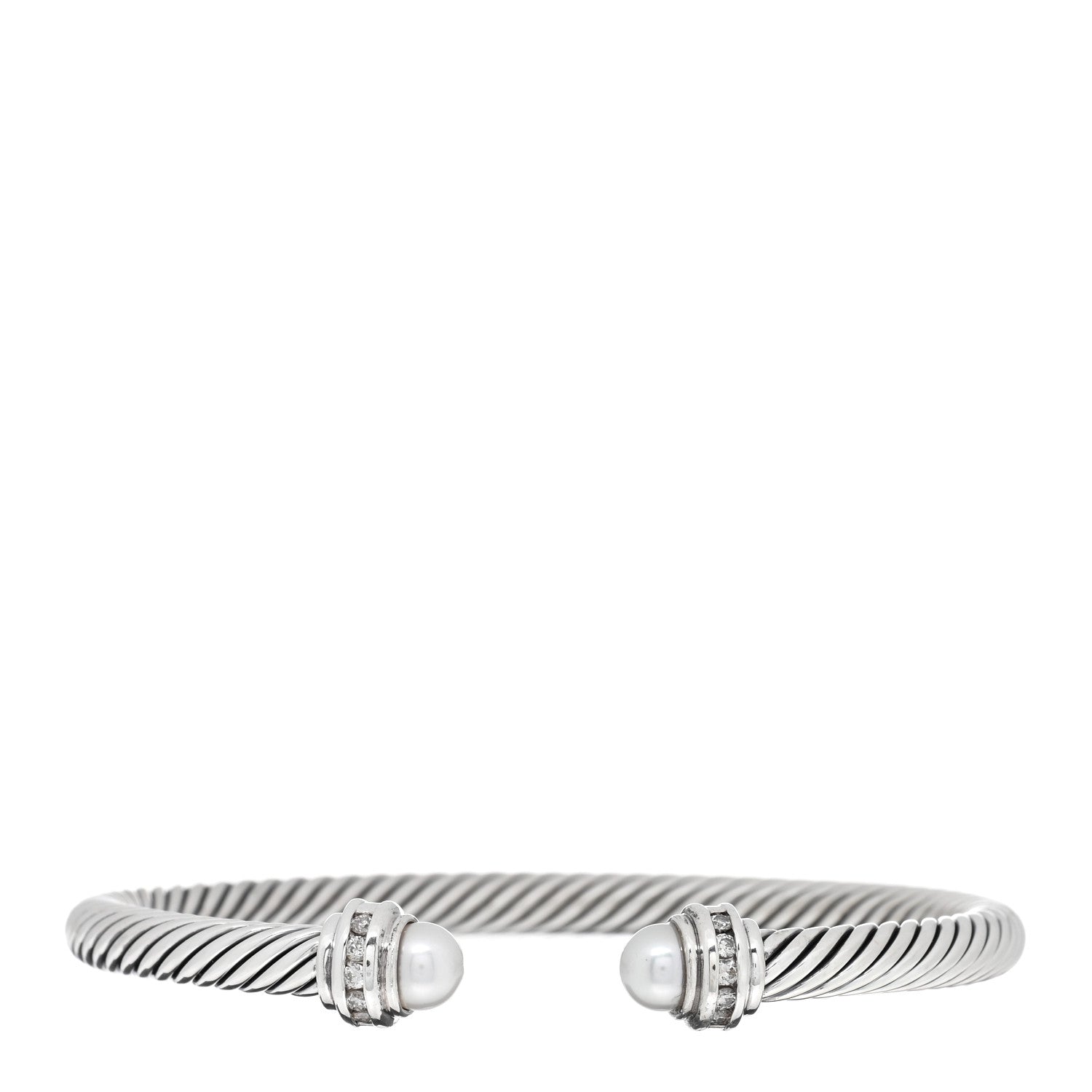 David Yurman Sterling Silver Diamond Pearl 5mm Cable Classics Princess Bracelet 1 of 3
