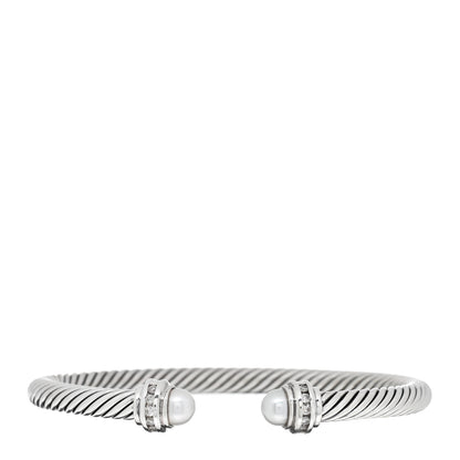 David Yurman Sterling Silver Diamond Pearl 5mm Cable Classics Princess Bracelet 1 of 3