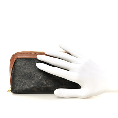 Celine Triomphe Canvas Calfskin Small Cosmetic Pouch Tan 2 of 8