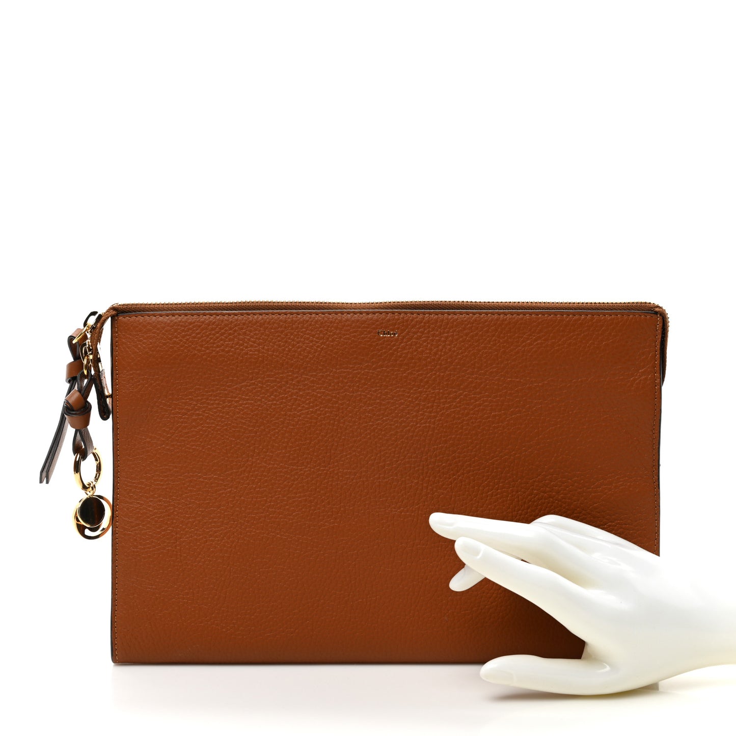 Calfskin Alphabet Flat Pouch Clutch Tan