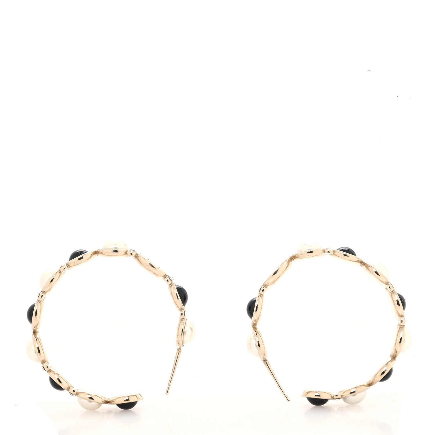 Chanel Crystal Pearl Metal Resin Polka Dot Hoop Earrings Gold Black 3 of 4