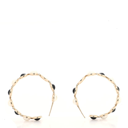 Chanel Crystal Pearl Metal Resin Polka Dot Hoop Earrings Gold Black 3 of 4