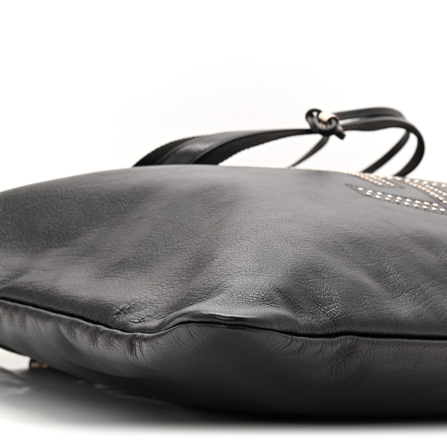 Saint Laurent Calfskin Studded Drawstring Tote Black 9 of 10