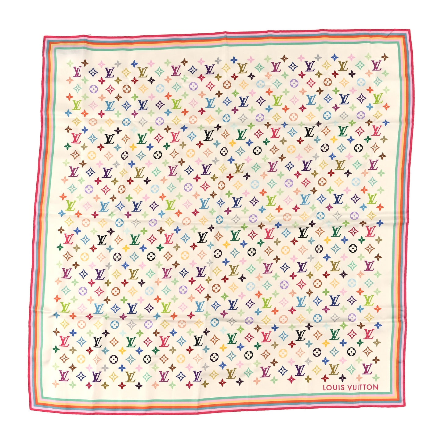 LV X TM Wool Silk Monogram Multicolor Shawl White