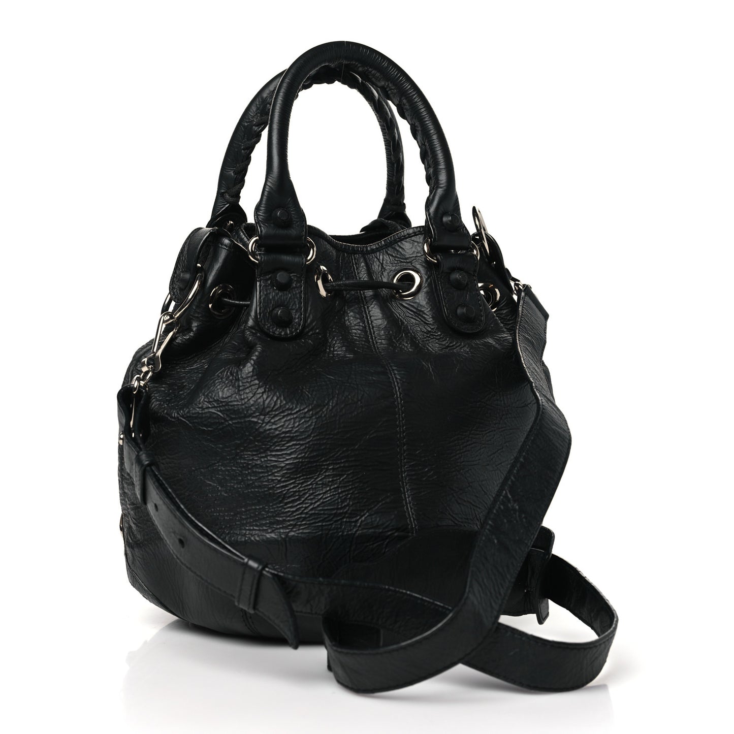 Matte Goatskin Rubber Covered Classic Hardware Mini Pompon Black