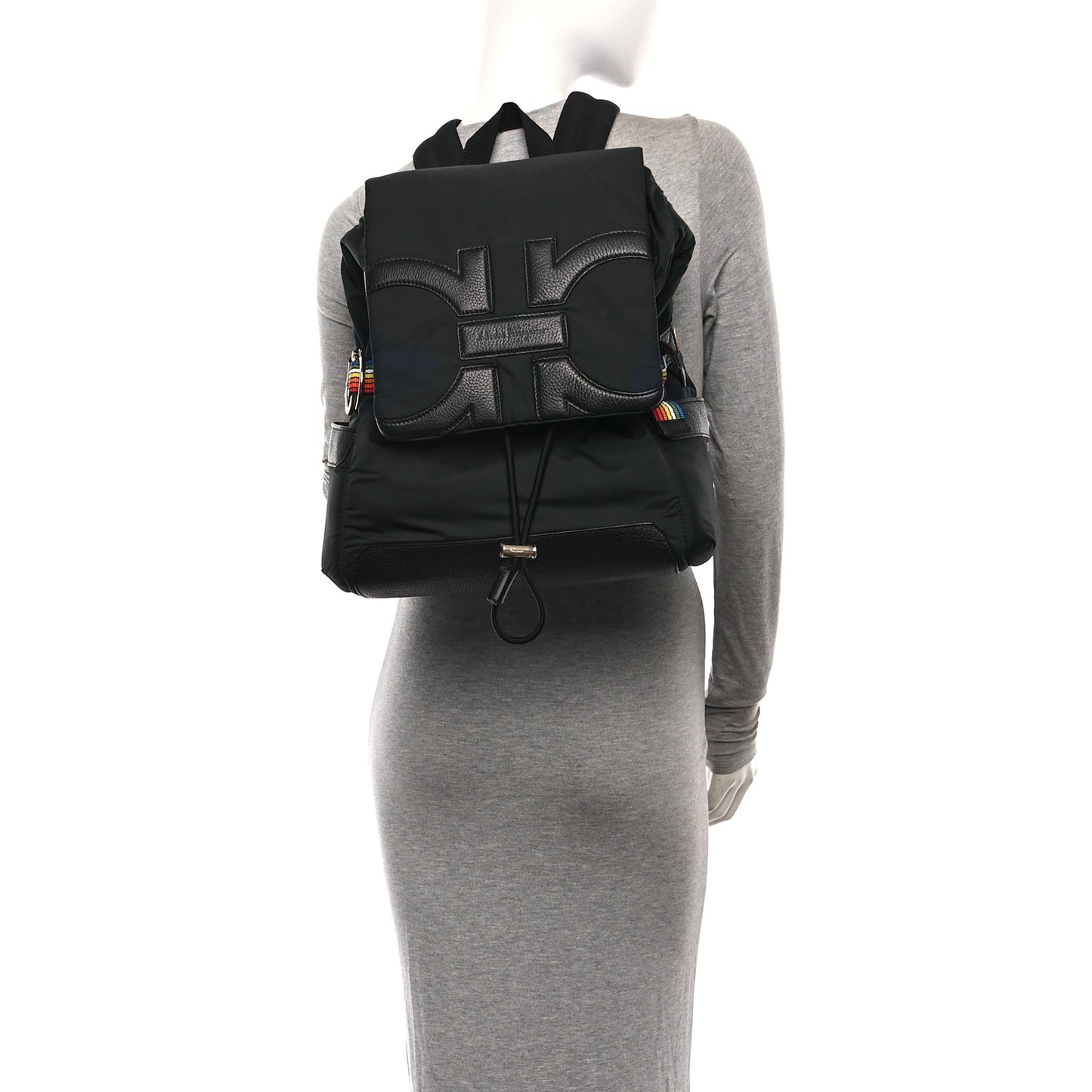 Nylon Calfskin Gancio Backpack Black Multicolor