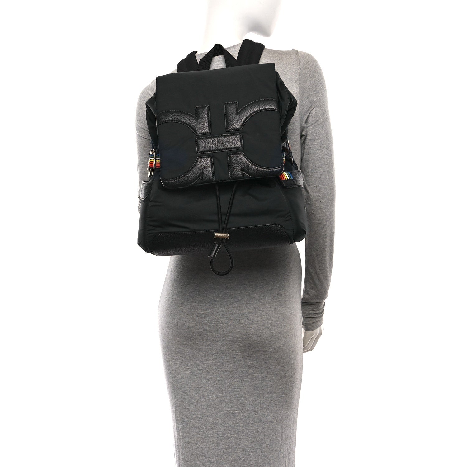 Salvatore Ferragamo Nylon Calfskin Gancio Backpack Black Multicolor 2 of 9
