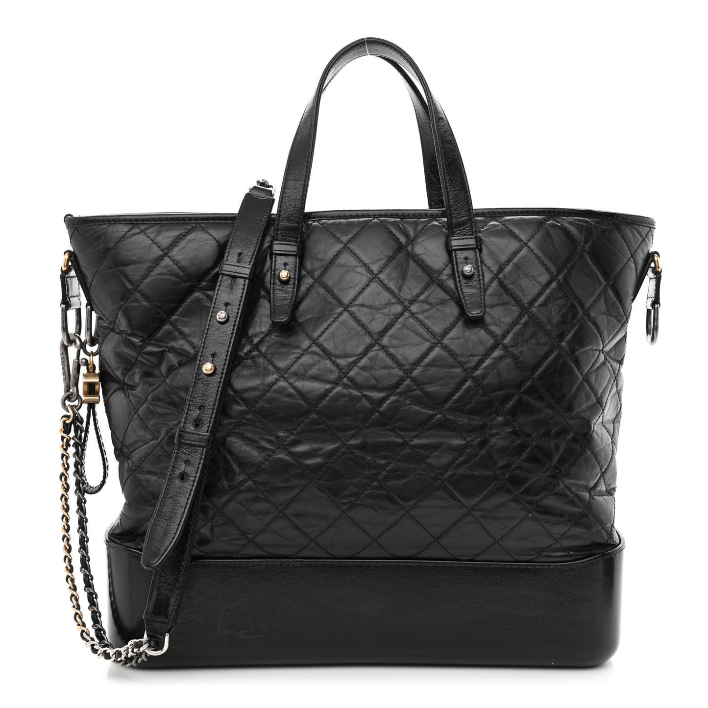 Aged Calfskin Quilted Large Gabrielle Shopping Tote Black
