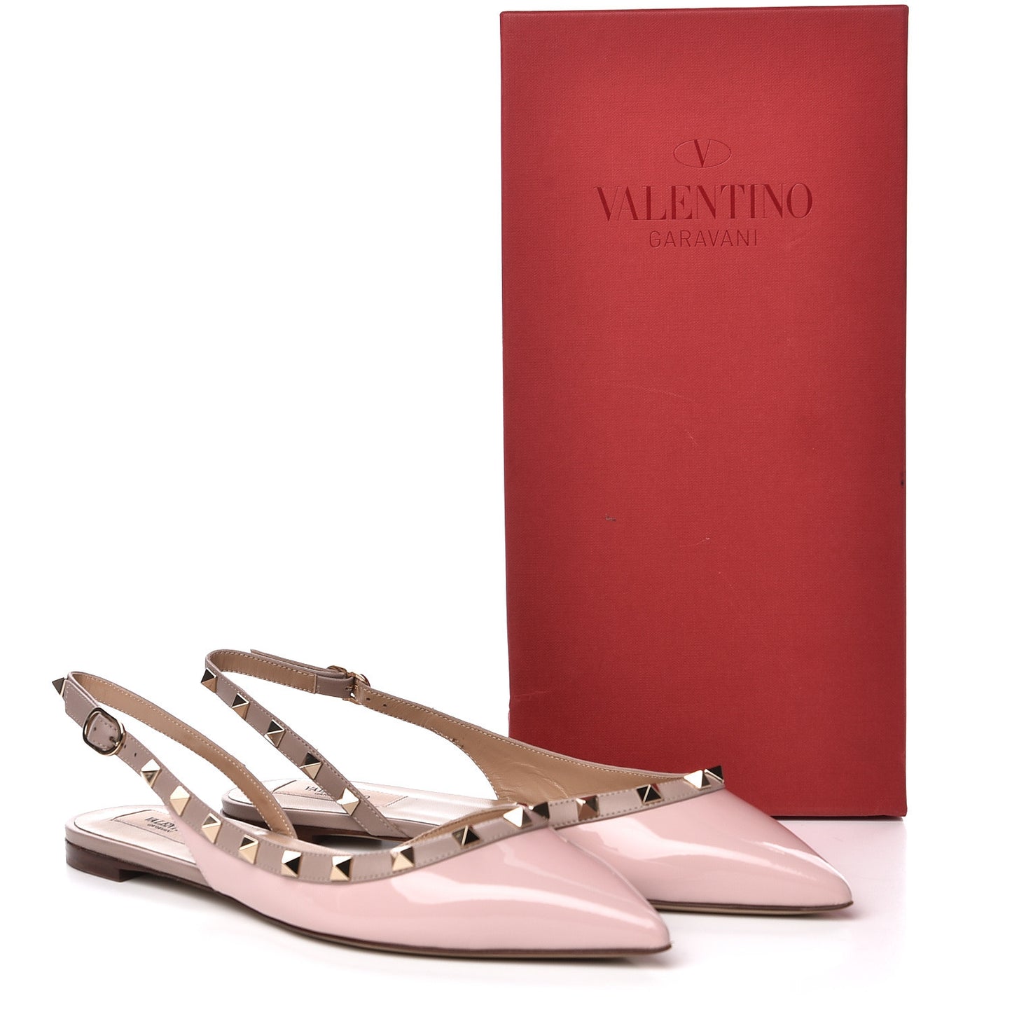 Patent Rockstud Slingback Flats 38.5 Water Rose Poudre