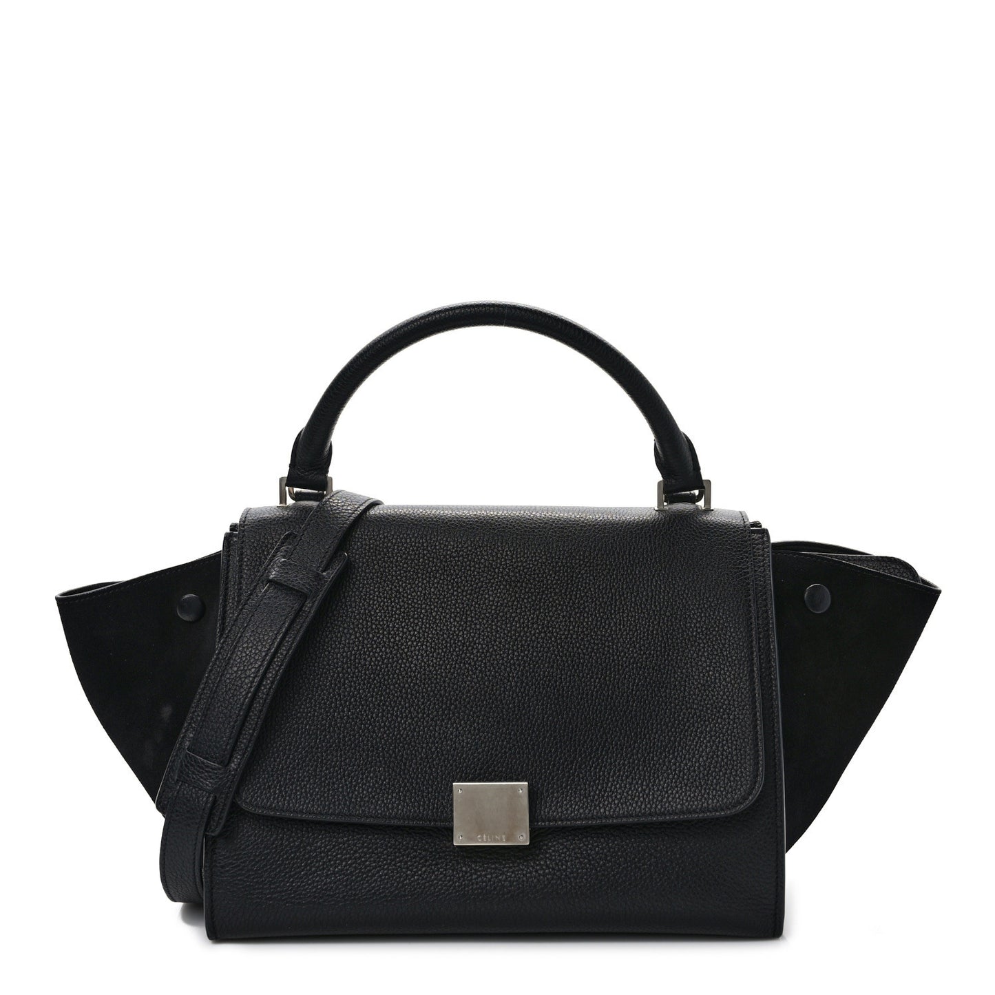 Drummed Calfskin Suede Small Trapeze Black