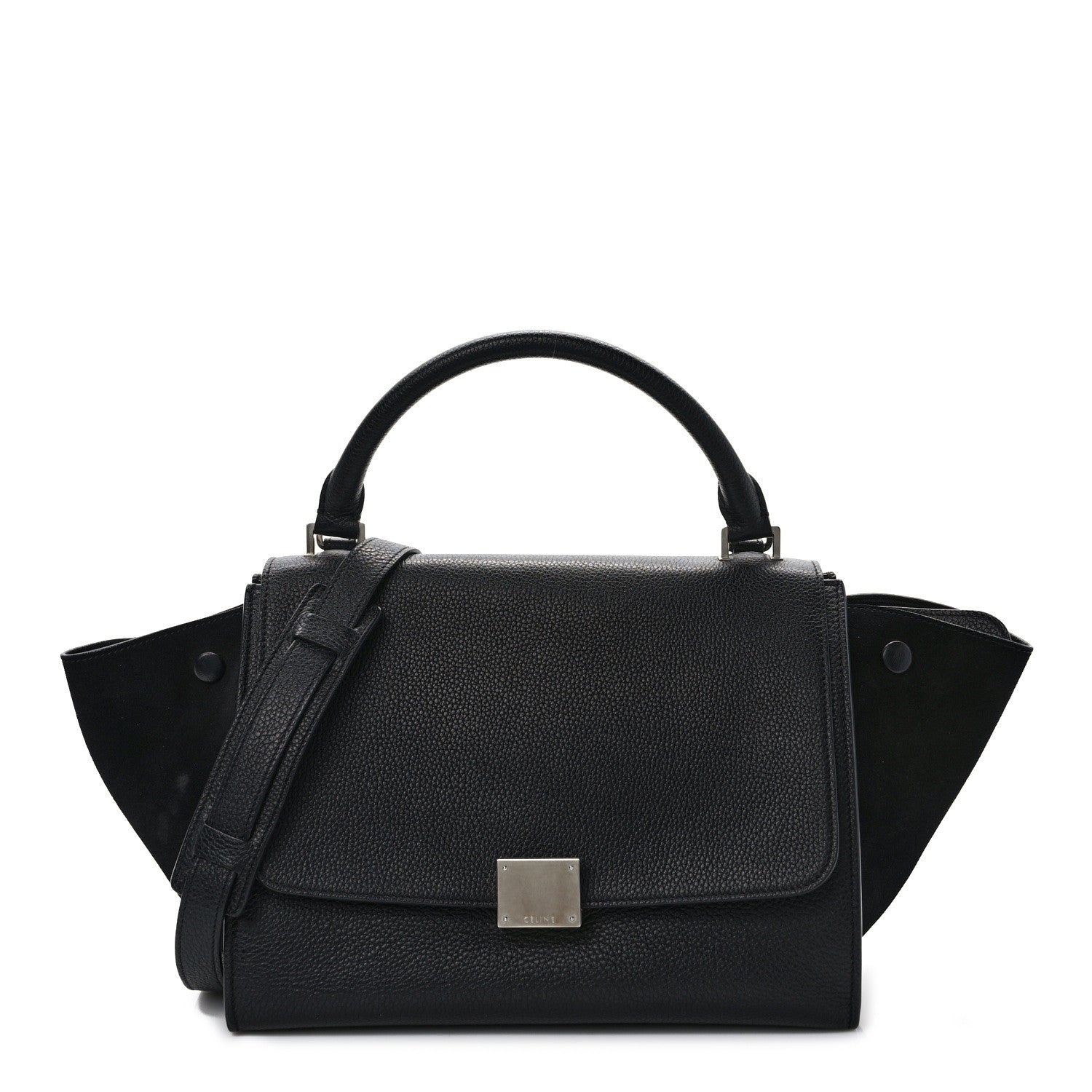 Celine Drummed Calfskin Suede Small Trapeze Black 1 of 15