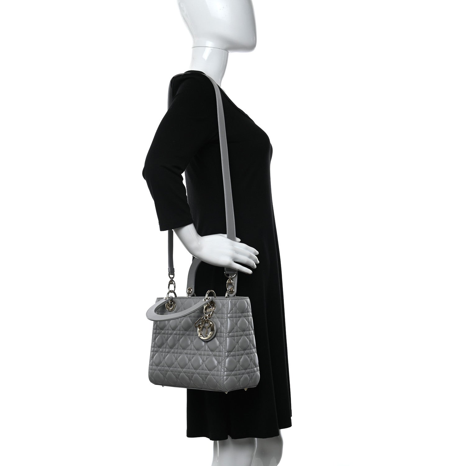 Christian Dior Pearly Lambskin Cannage Medium Lady Dior Opaline 2 of 8