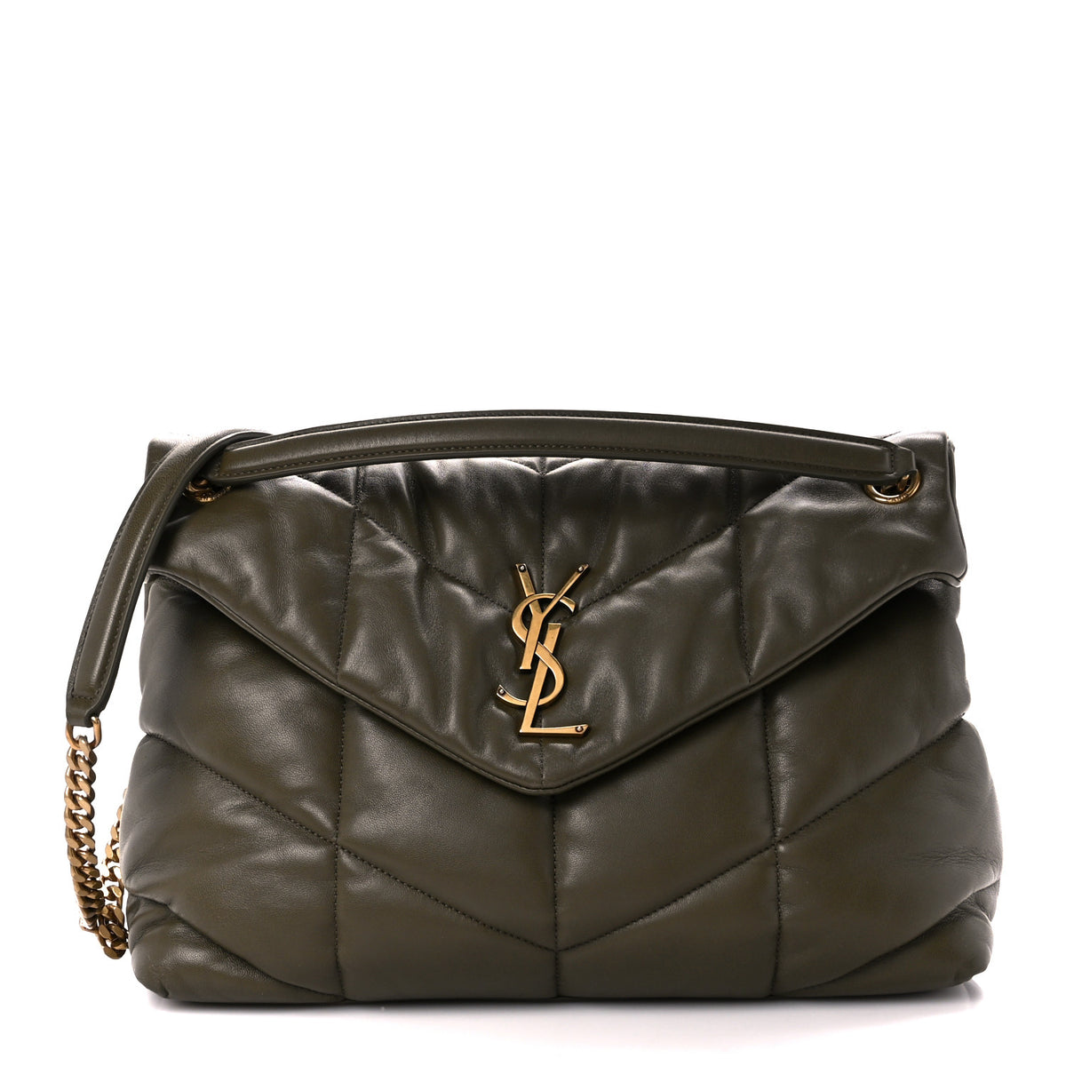 Lambskin Quilted Small Loulou Puffer Monogram Chain Satchel Dark Ganache