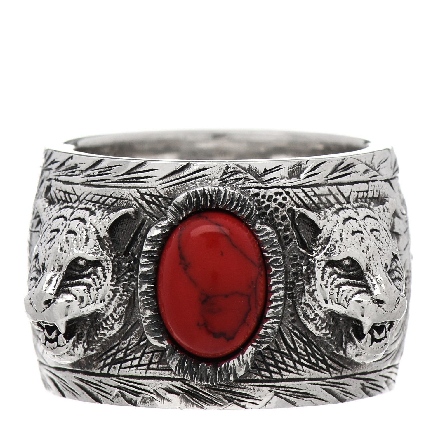 Gucci Sterling Silver Resin Feline Garden Ring Red 55 7.25 1 of 3