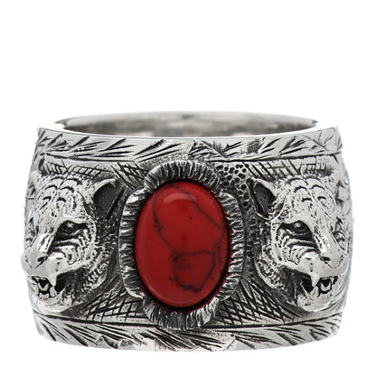 Gucci Sterling Silver Resin Feline Garden Ring Red 55 7.25 1 of 3
