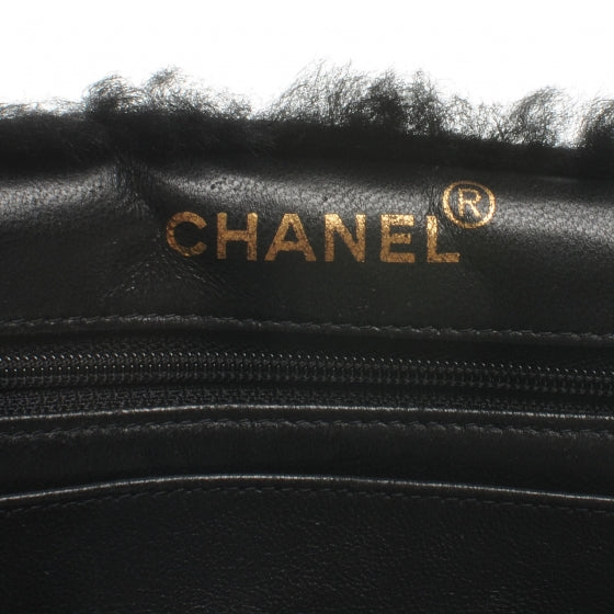 Chanel Suede Shearling Fur Handbag Black 6 of 7