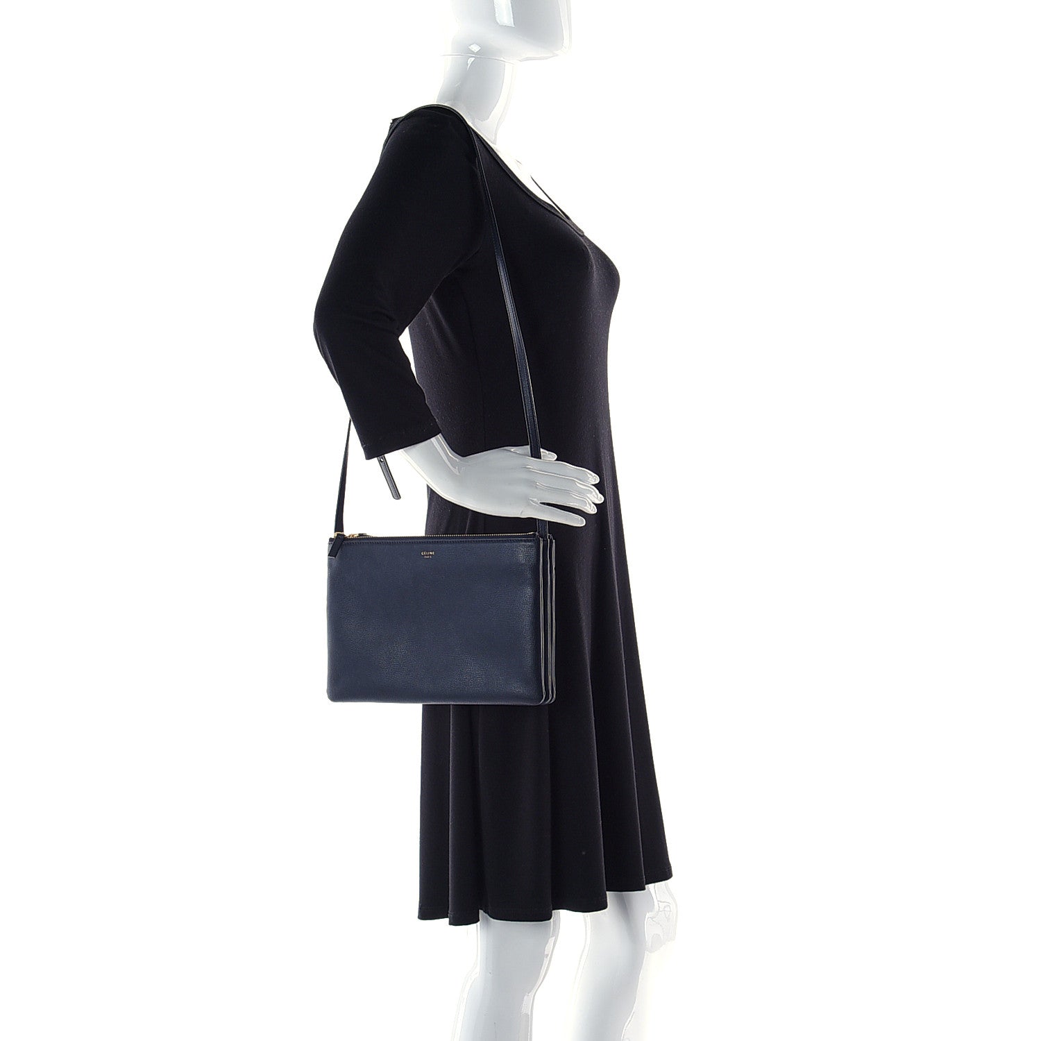 Celine Lambskin Large Trio Crossbody Bag Navy Blue 3 of 14