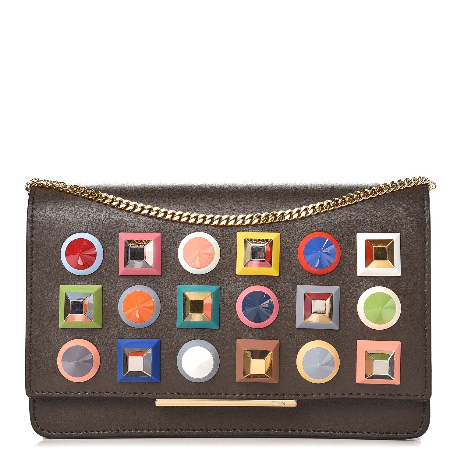 Fendi Vitello Liberty Studded Tube Wallet On Chain Carbone Multicolor 1 of 7