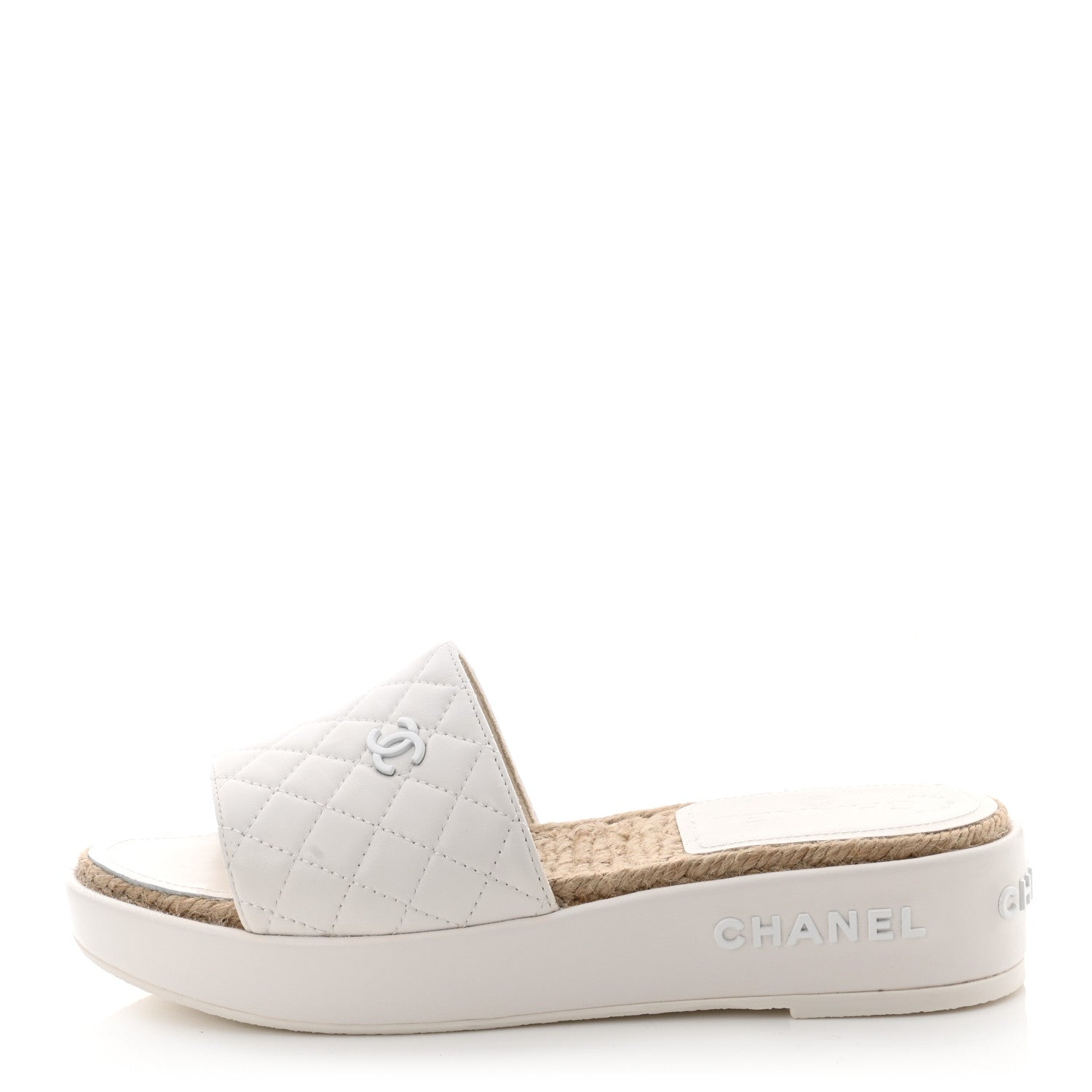 Chanel Lambskin Quilted CC Espadrille Slip On Sandals 39 White 1 of 8