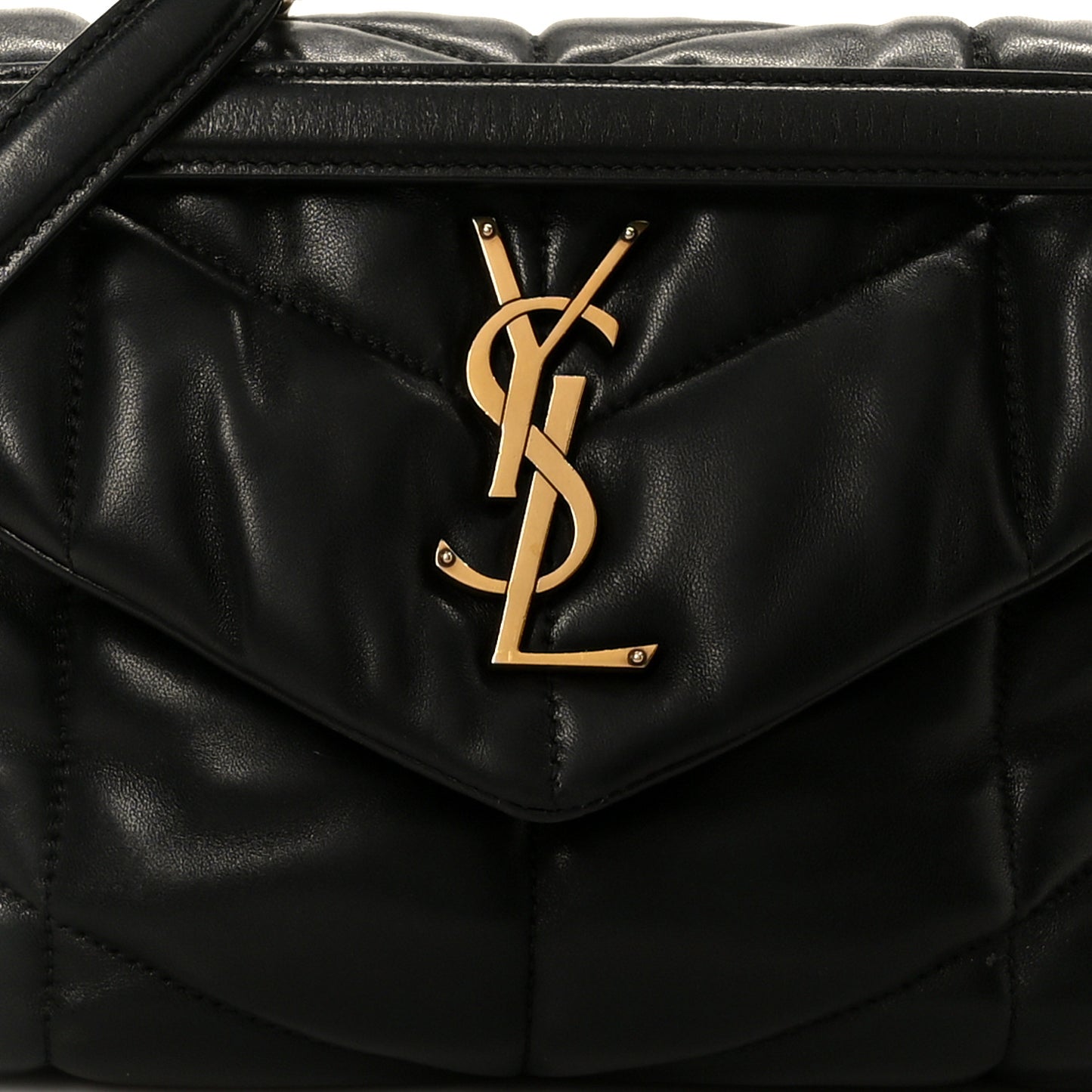 Lambskin Quilted Small Loulou Puffer Monogram Chain Satchel Black