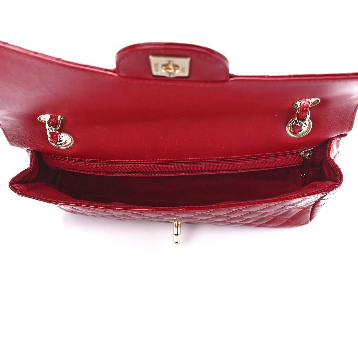 Patent Calfskin Quilted Valentine Charms Medium Single Flap Red