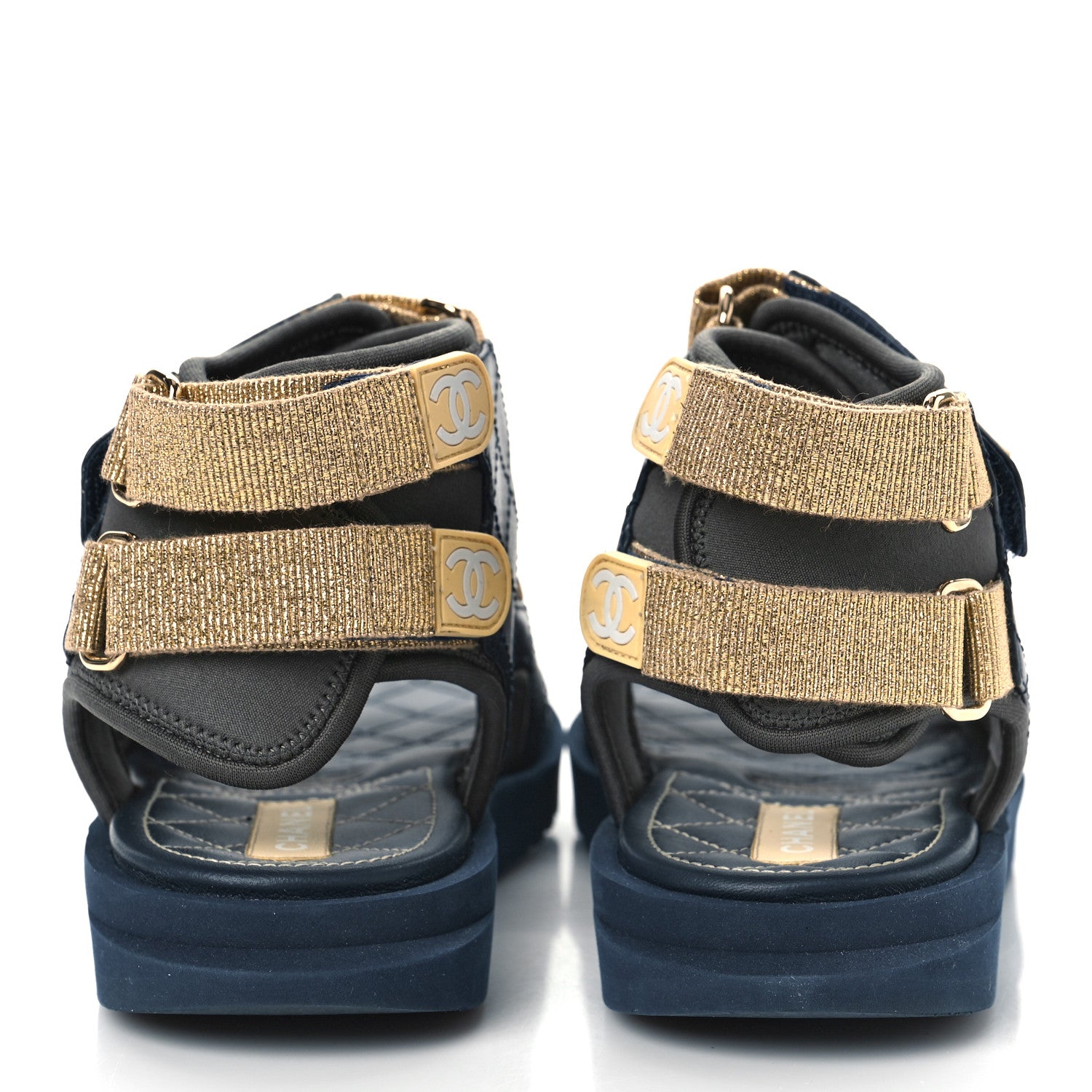 Chanel Goatskin Fabric TPU Gladiator Sandals 37 Navy Dark Grey Yellow 5 of 10