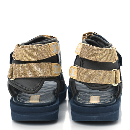 Chanel Goatskin Fabric TPU Gladiator Sandals 37 Navy Dark Grey Yellow 5 of 10