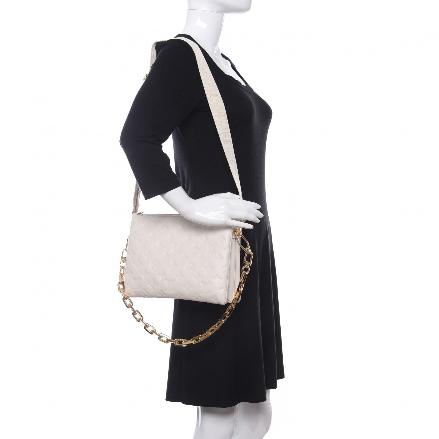 Louis Vuitton Lambskin Embossed Monogram Coussin PM Beige Cream 2 of 8
