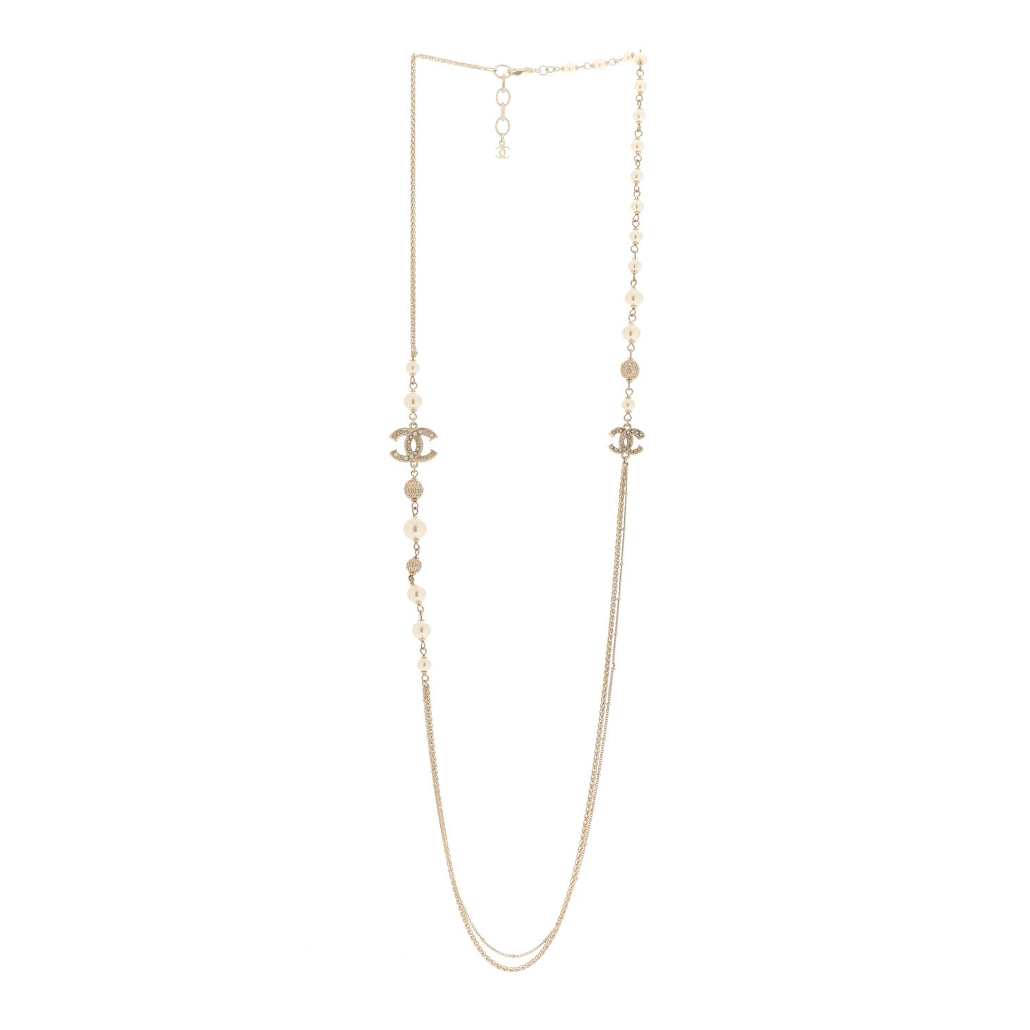 Chanel Pearl Crystal CC Long Necklace Gold 3 of 7